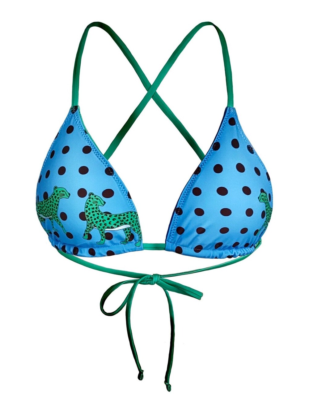 Jessie Zhao Green Printed Reversible Triangle Bikini Top